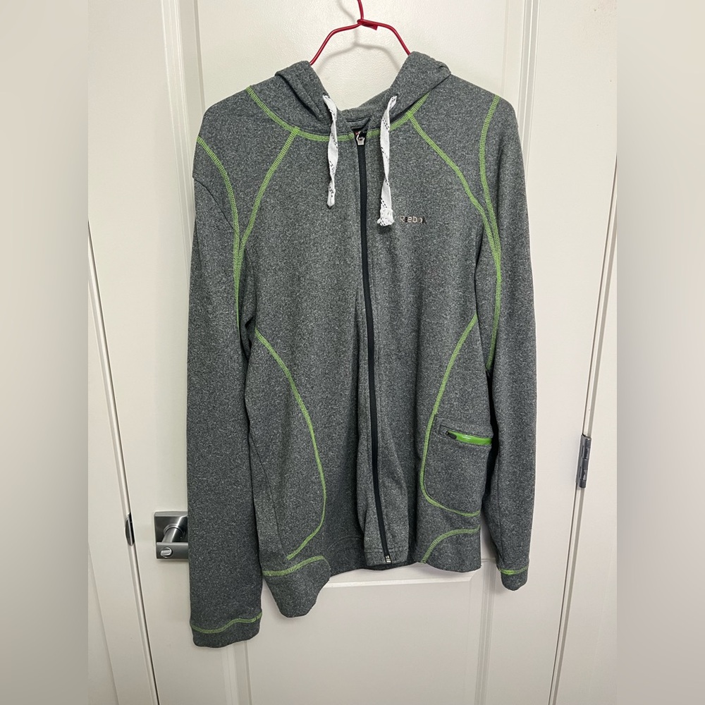 Reebok Gray and Green Zip-Up Men's Hoodie in size L